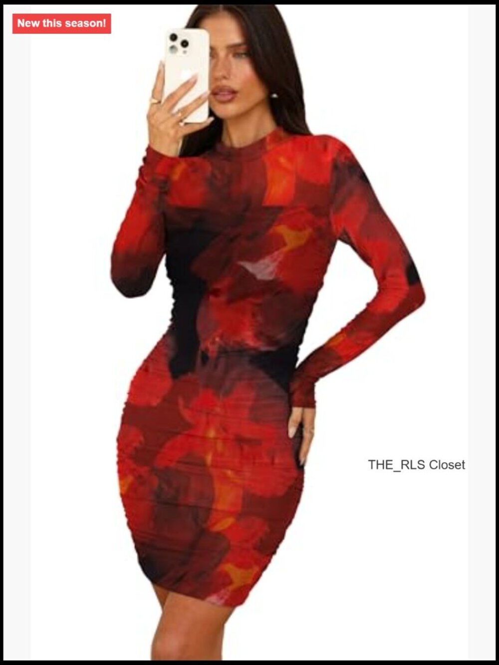 Mesh Sheer Long Sleeve Ruched Mini Dress Bodycon Mock Neck Cocktail Party Club - Picture 3 of 7